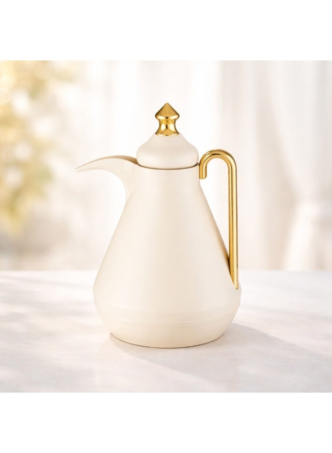 هوست طقم ترمس شاي وقهوة 🤍 سعة 1 لتر × 2 – لون كريمي فاخر بمقبض ذهبي – حافظ للحرارة بتصميم أنيق - Image 5